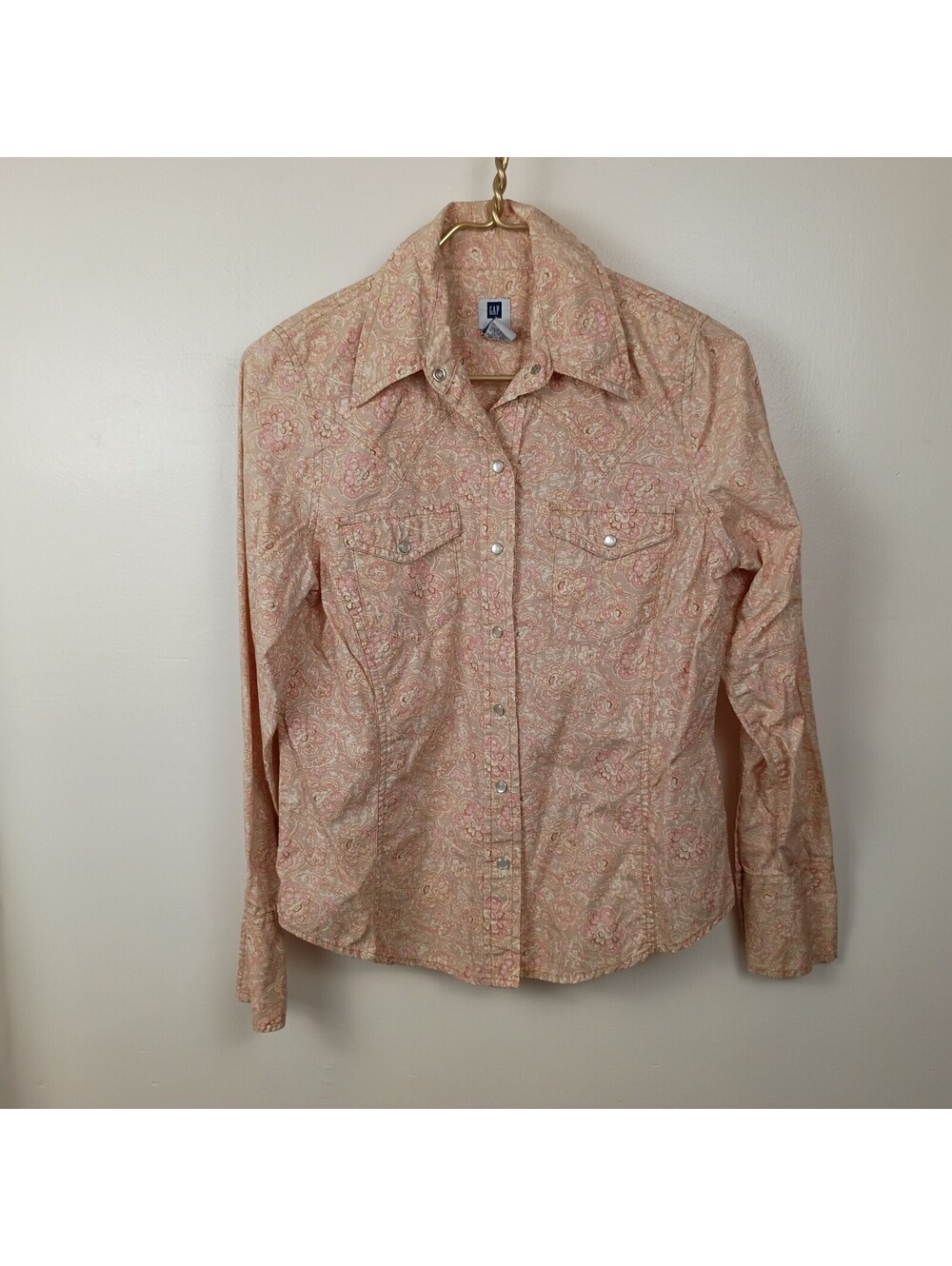 Vintage Y2K Gap Floral Blouse Pearl Snap Button Down Cotton Western Cowgirl S